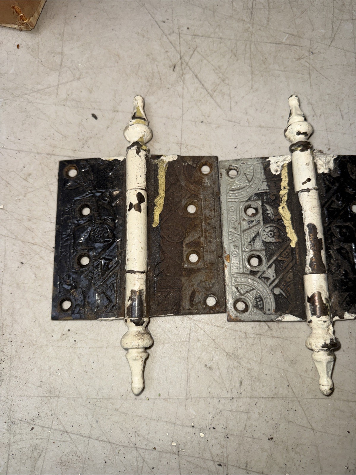 Pair Antique Eastlake Cast Iron Hinges 4 1/2” x 4 1/2”Victorian. Original