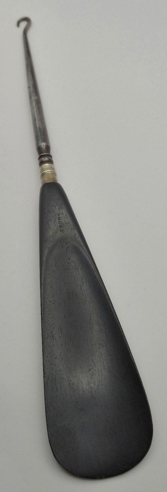 [ANTIQUE EBONY SHOEHORN & BUTTON HOOK – ENGLAND – GENUINE EBONY & STEEL]
