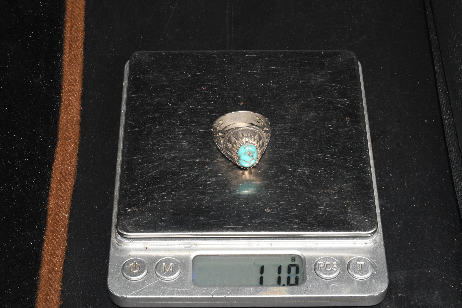 Large Antique Old Near Eastern Solid Silver Ring with Natural Turquoise Bezel