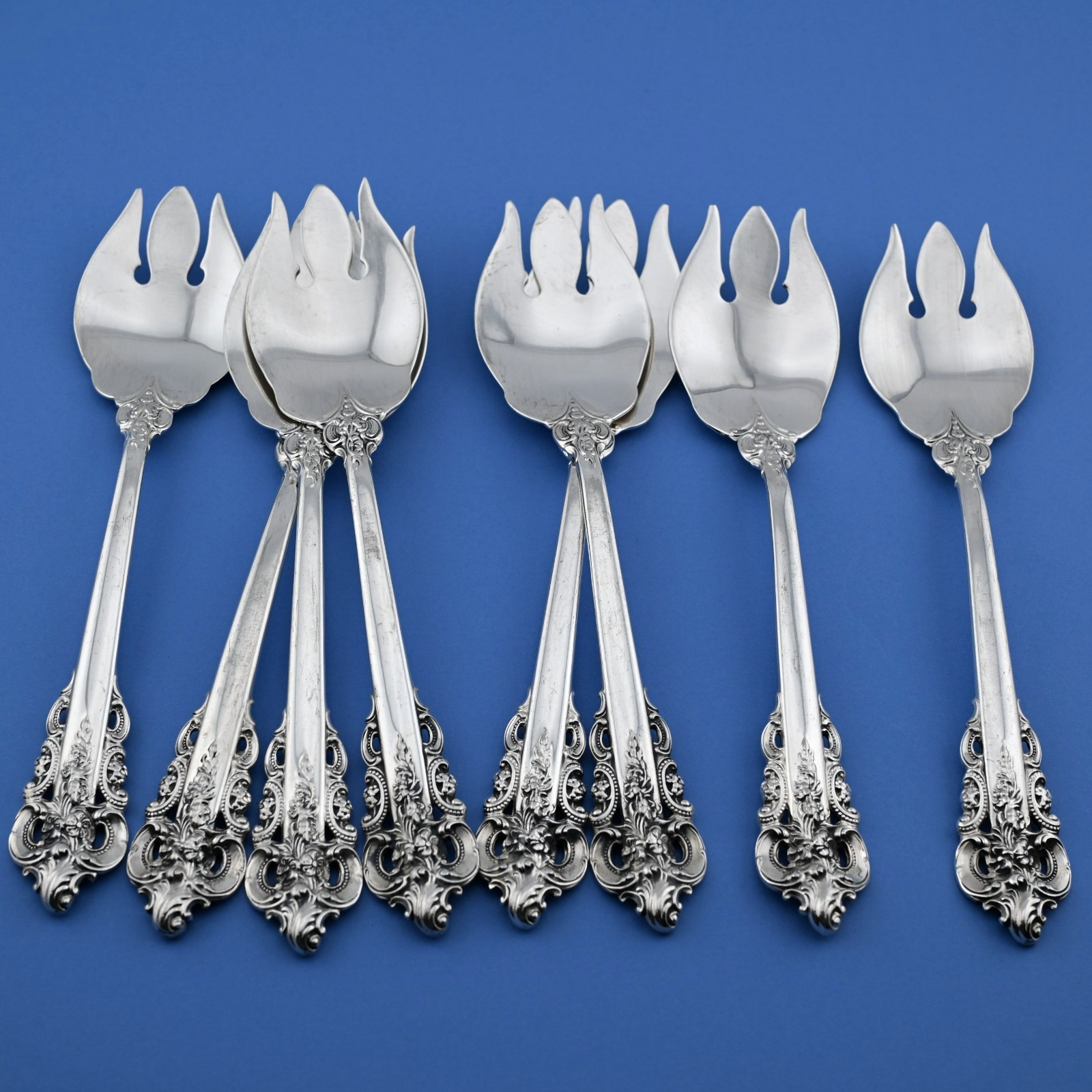8 Sterling Silver Wallace Grande Baroque Ice Cream Forks