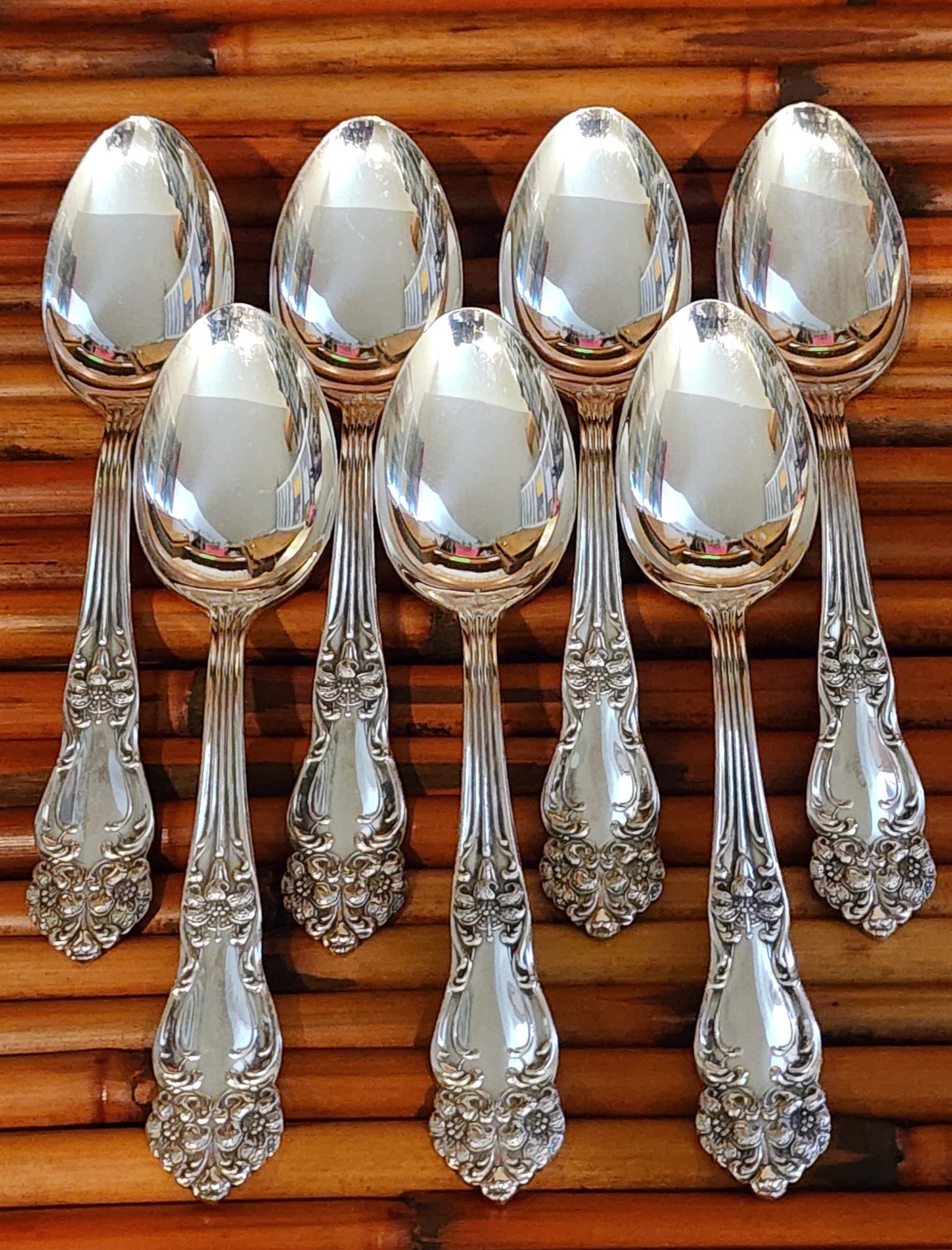 7 Reed & Barton 5 3/4″ Teaspoons Tiger Lily Pattern Silverplate No Monogram