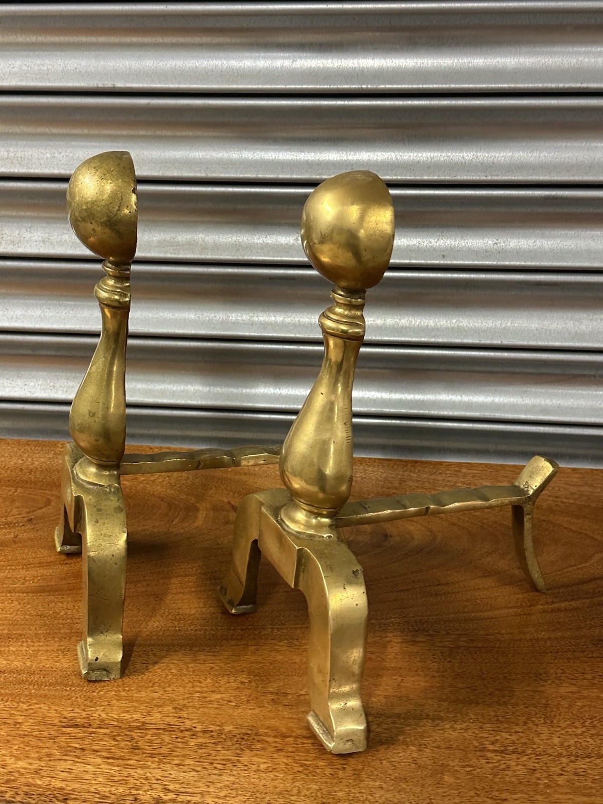 🔥 Circa Late 19thC Victorian Solid Brass Fireplace Companion Set with Fire Dogs