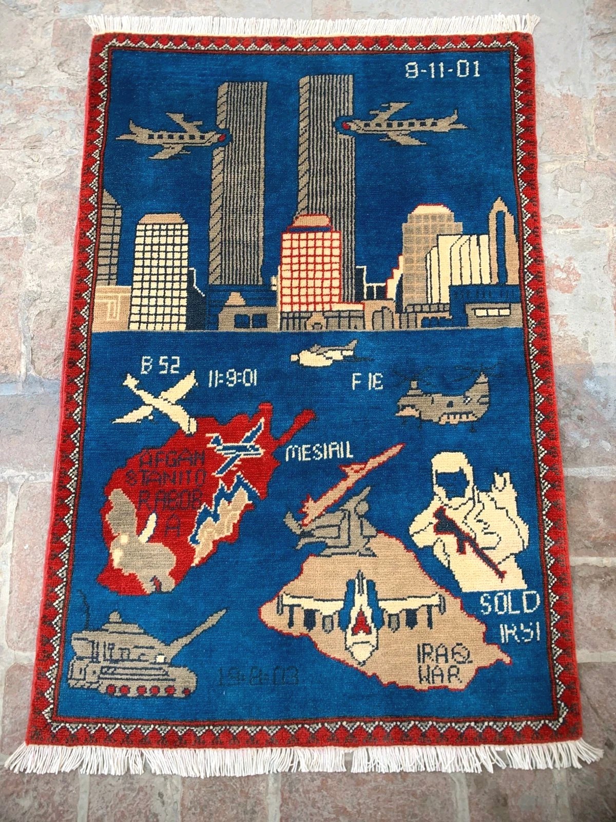 9/11 Handmade Afghan Wool war rug Great Quality Beauiful design Size 1 Meter