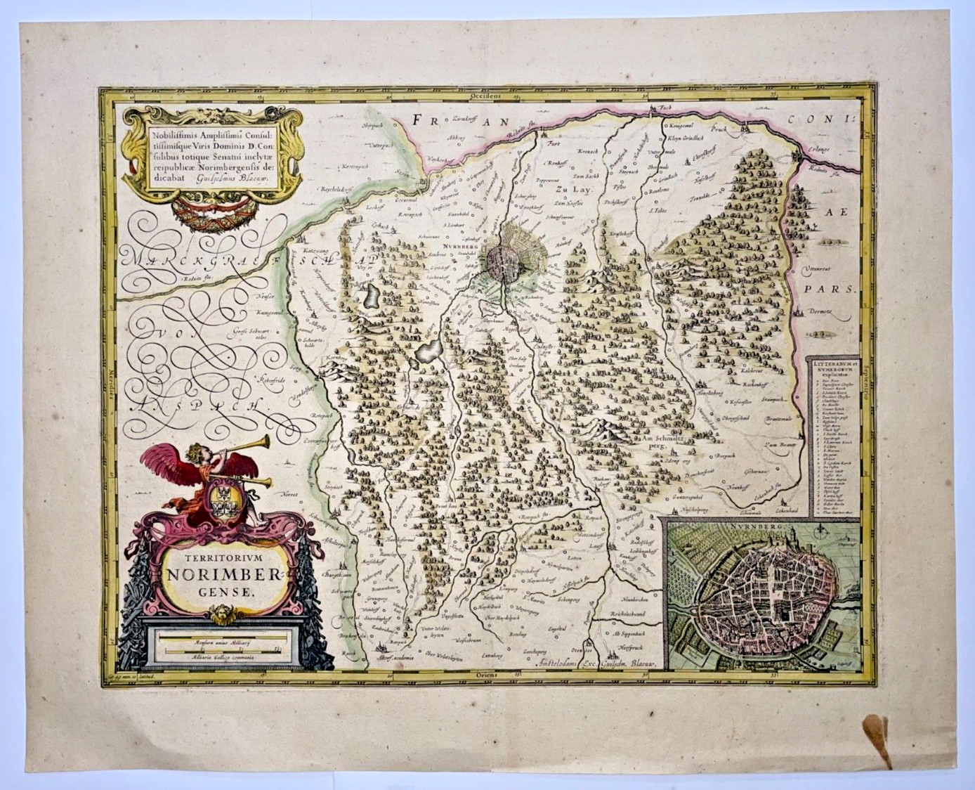 NUREMBERG GERMANY 1643 WILLEM BLAEU LARGE ANTIQUE ENGRAVED MAP 17TH CENTURY