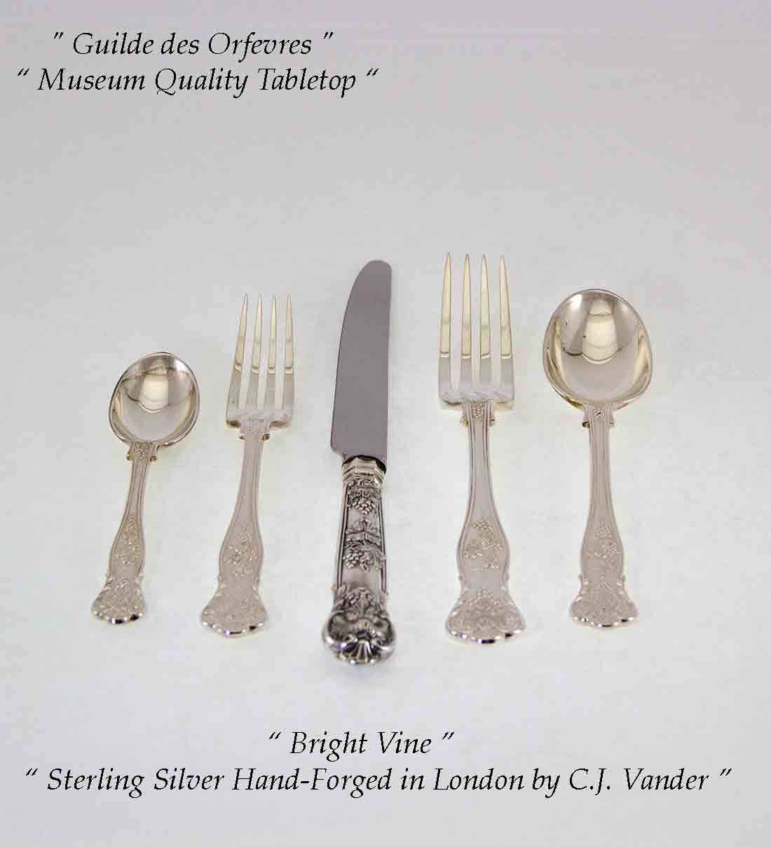 Flatware Sterling Silver 11-pc Place-Setting, Bright Vine-Hand-Forged