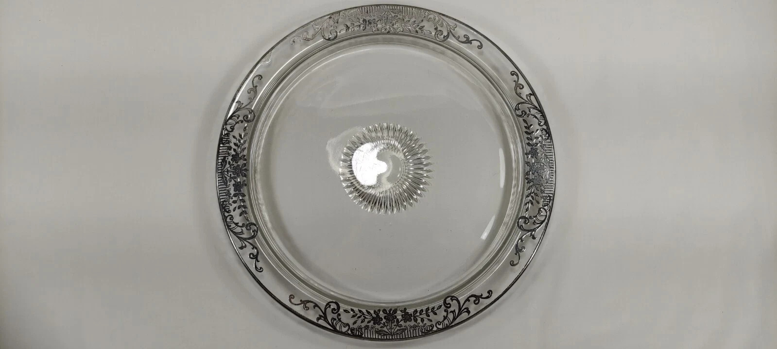 Vintage Sterling Silver Overlay Glass Crystal Serving Platter Tray Starburst