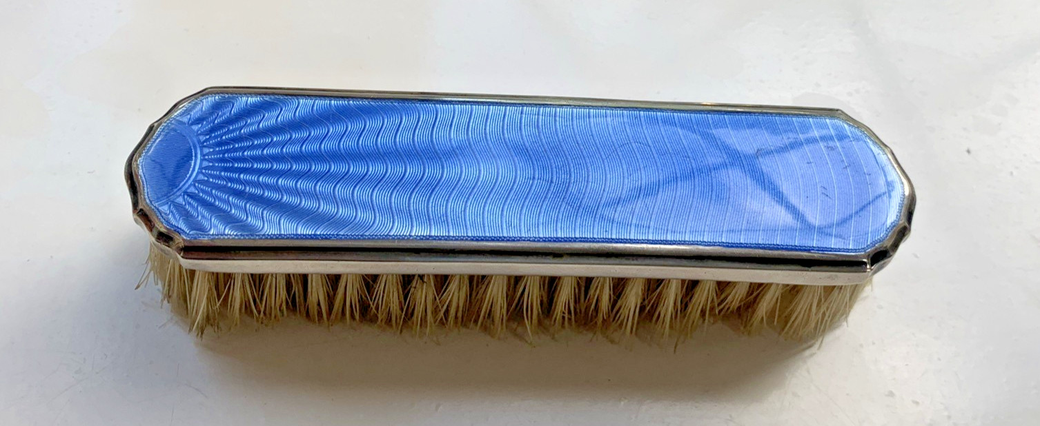Vintage sterling silver guilloche enamel brush, Birmingham 1931 – 14cm long