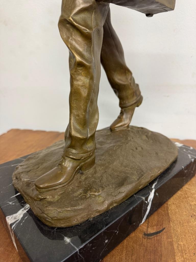 Surrealist Bronze & Marble Sculpture – Walking Man – after Bruno Catalano – 61cm