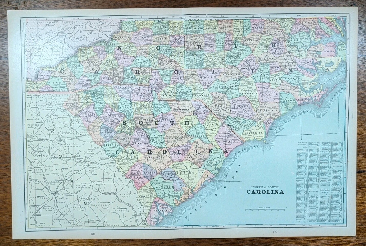 Vintage 1900 NORTH SOUTH CAROLINA Map 22″x14″ ~ Old Antique Original SPARTANBURG