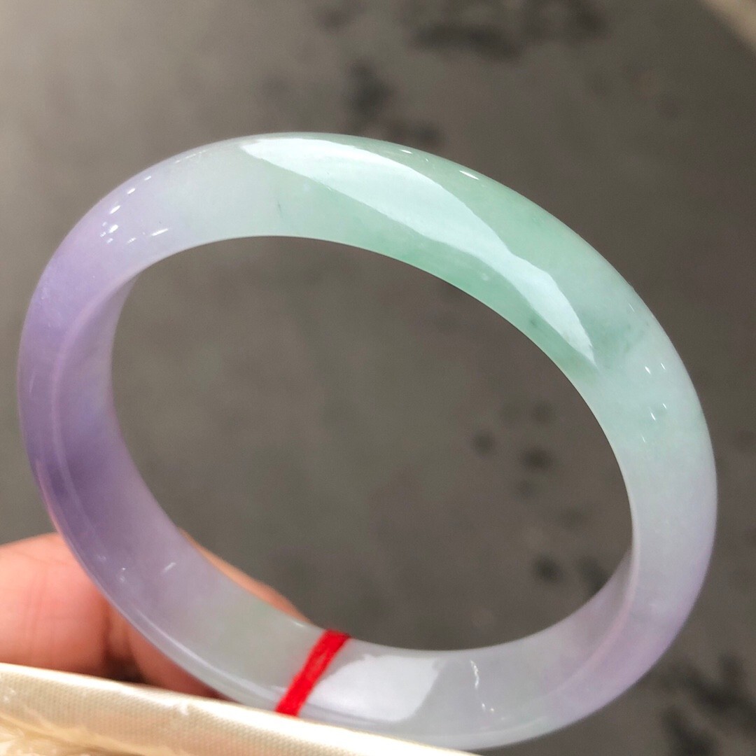 Nature Beautiful Icy Green White Lavender Burmese Jade Jadeite Bracelet 58mm