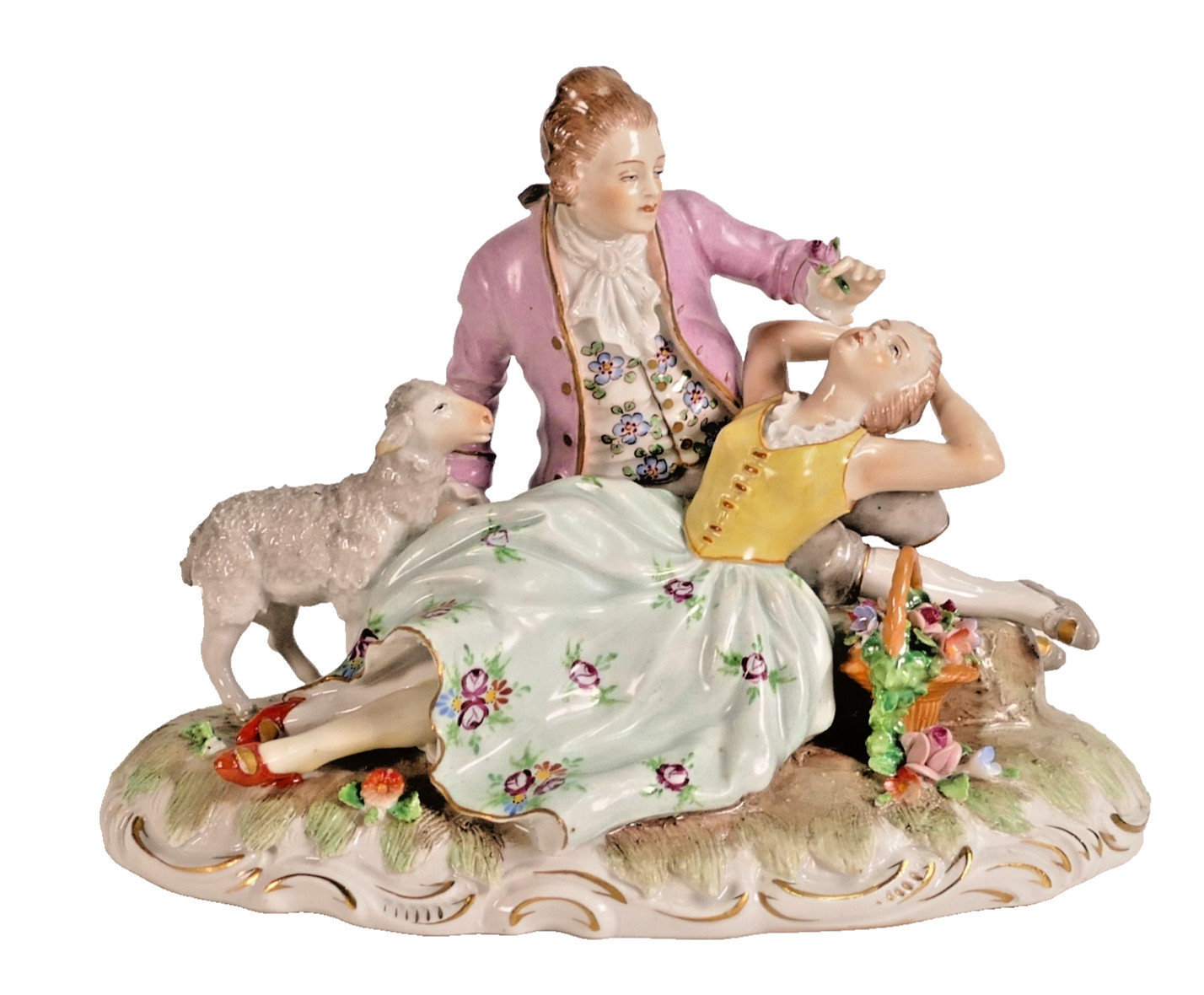 Sitzendorf Porcelain Courting Couple Figurine – Crown & S Mark – Circa 1902-1918