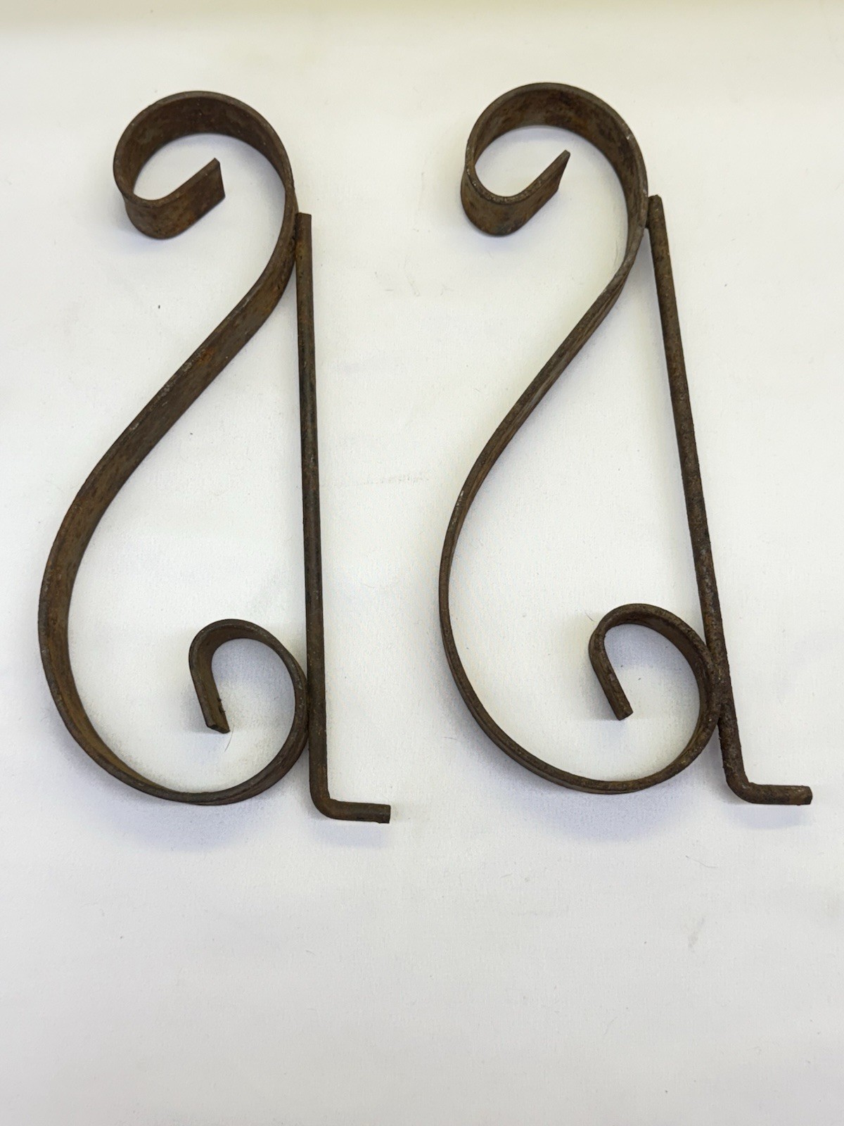 Antique Pair Of Wrought Iron Fancy Scroll Heavy Bracket/Sign/Plant Holder