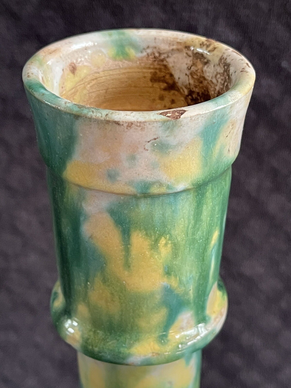 RARE Antique Middle Eastern Drip Splash Glazed Earthenware Bottle Form Vase