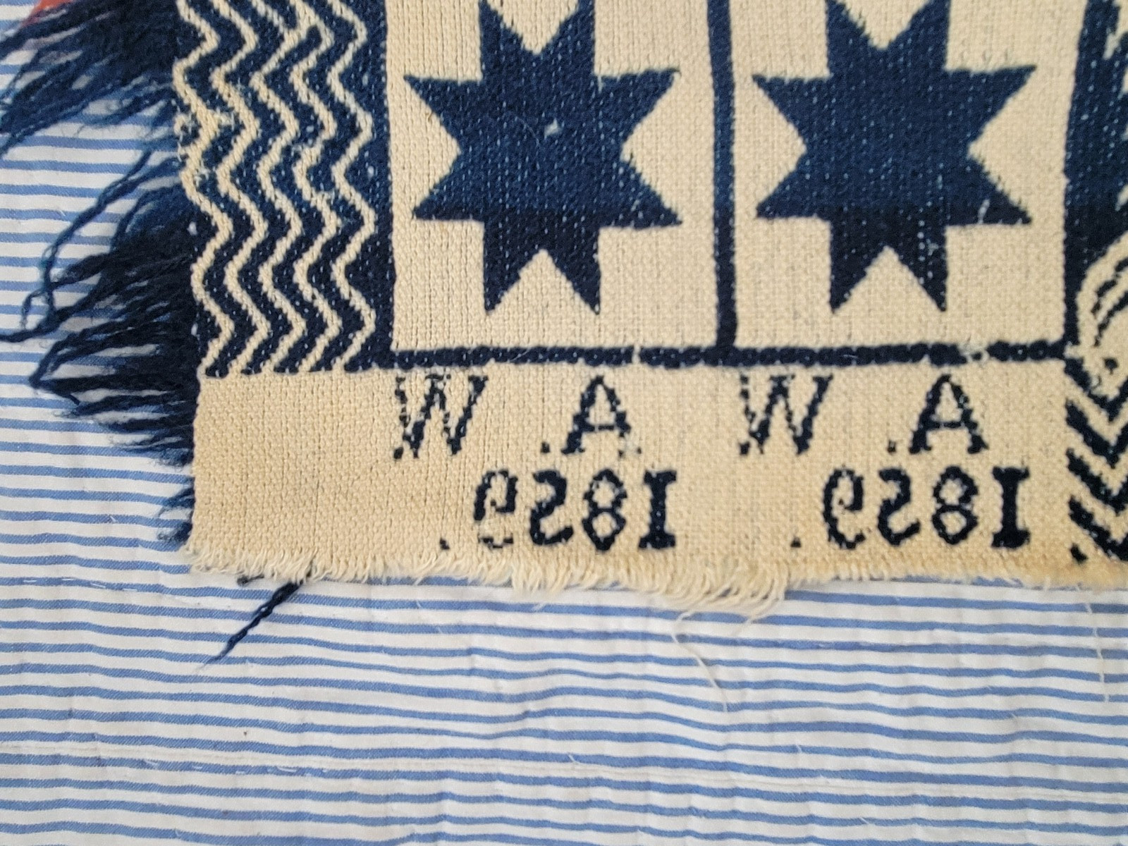 JACQUARD COVERLET COLORFUL SIGNED DATED A.W. 1859 76X90″