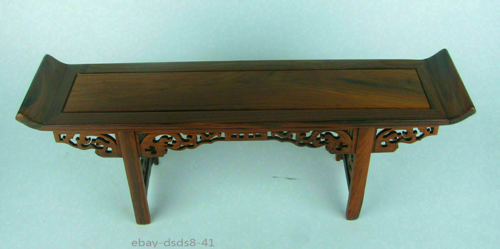 Chinese 11.2″ Red Suanzhi Wood Rosewood Carved Mini Table Display Stand Shelf