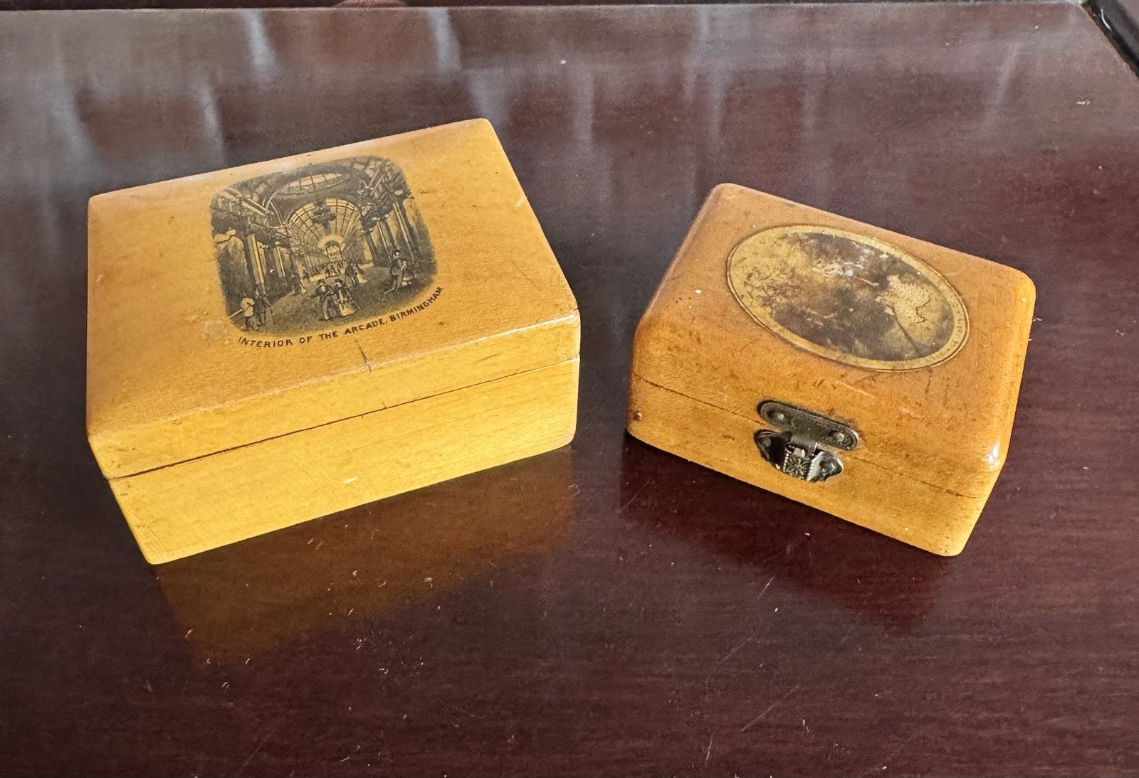 Antique Mauchline Ware Boxes, Lot Of 2: Bats Hill & Arcade Birmingham – 19th C.