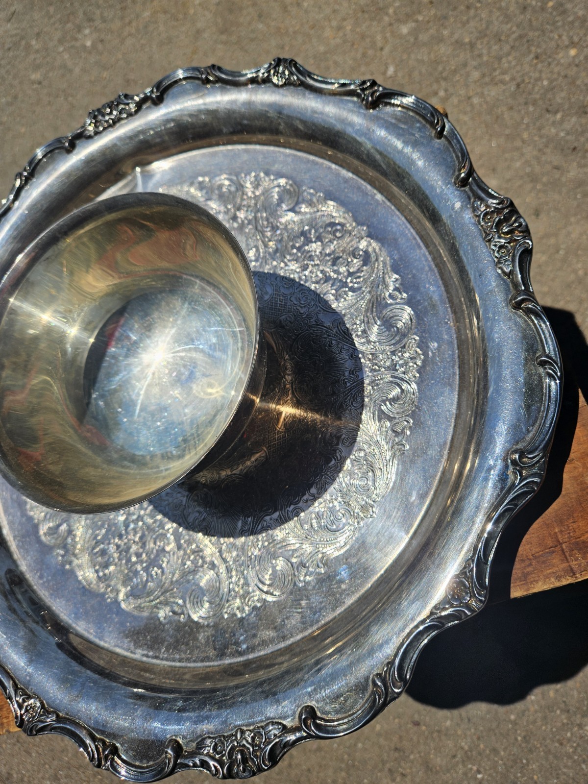 Vintage Silverplate Chip and Dip Serving Tray 12.5” Ornate Platter Bowl