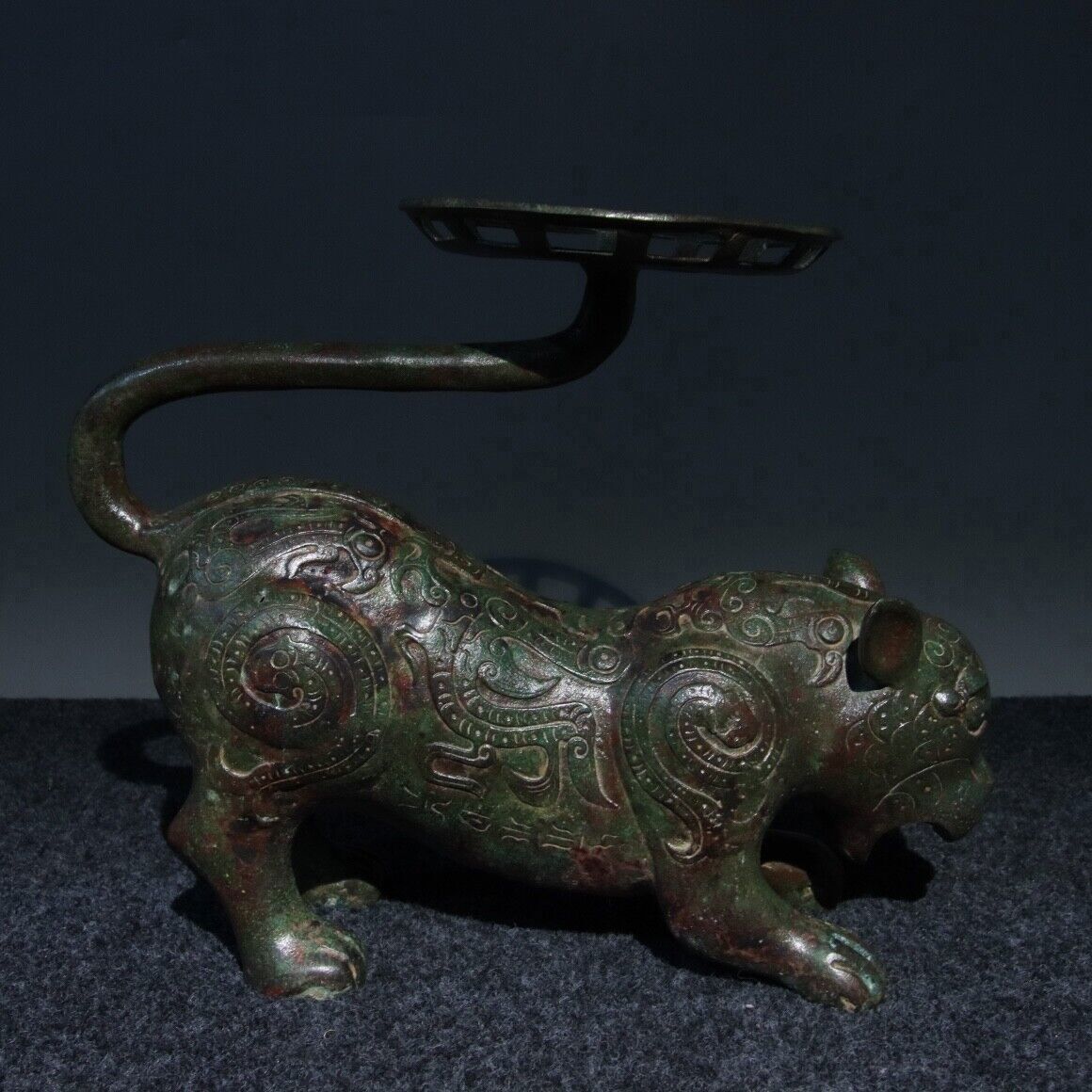 12.4” Rare Old Chinese Bronze Ware Dynasty Palace beast candlestick wax table