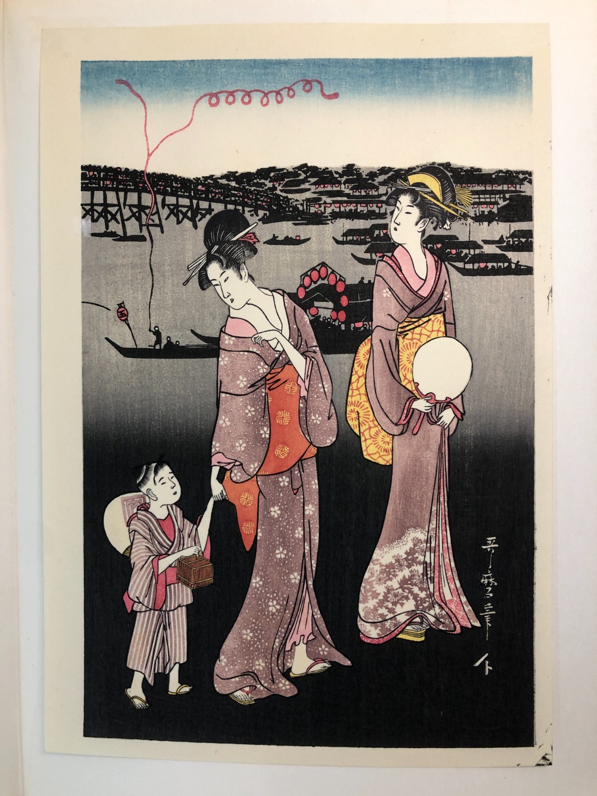 Utamaro Woodblock Reprint Triptych：Sumida River Coolness , Ukiyo-e, Beauty
