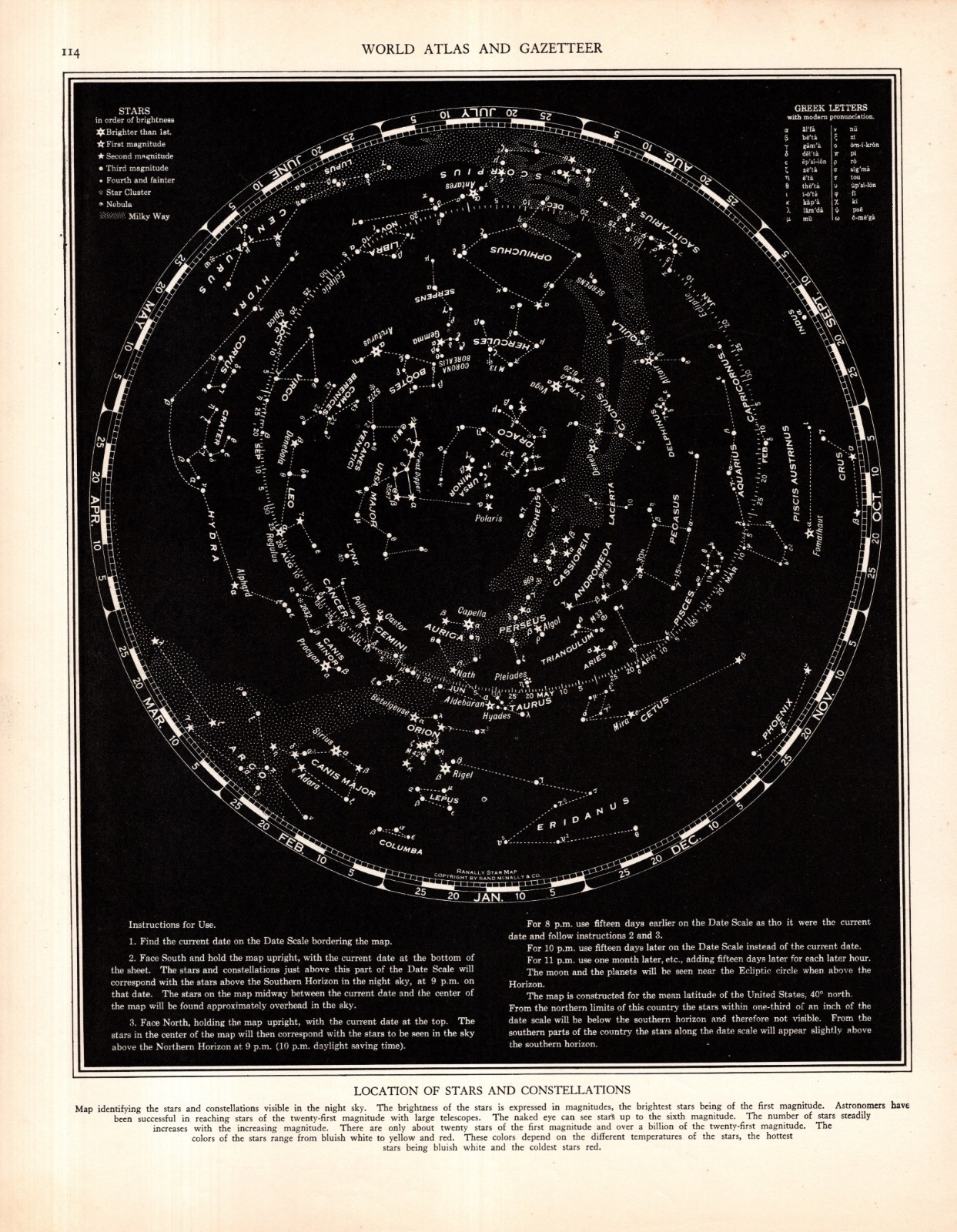1938 Vintage Constellation Map Star Map Chart Astronomy Zodiac Wall Decor 2872