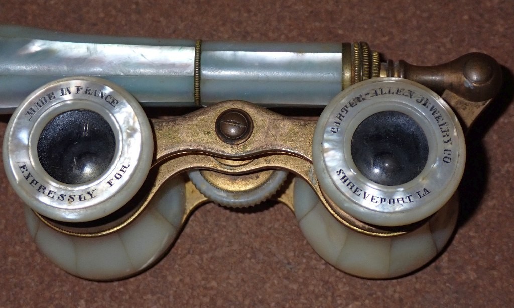 Antique Mother of Pearl Opera Glasses, Carter-Allen Jewelry Co. L.S.W. 1909