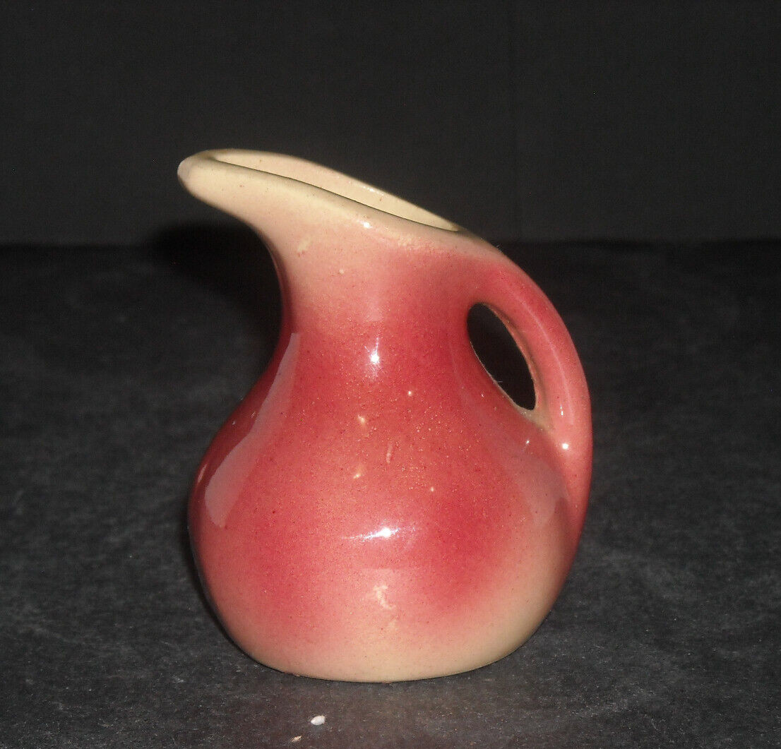 Small Miniature Red (Rose) & Cream Yellow Ware Creamer Pitcher Stoneware