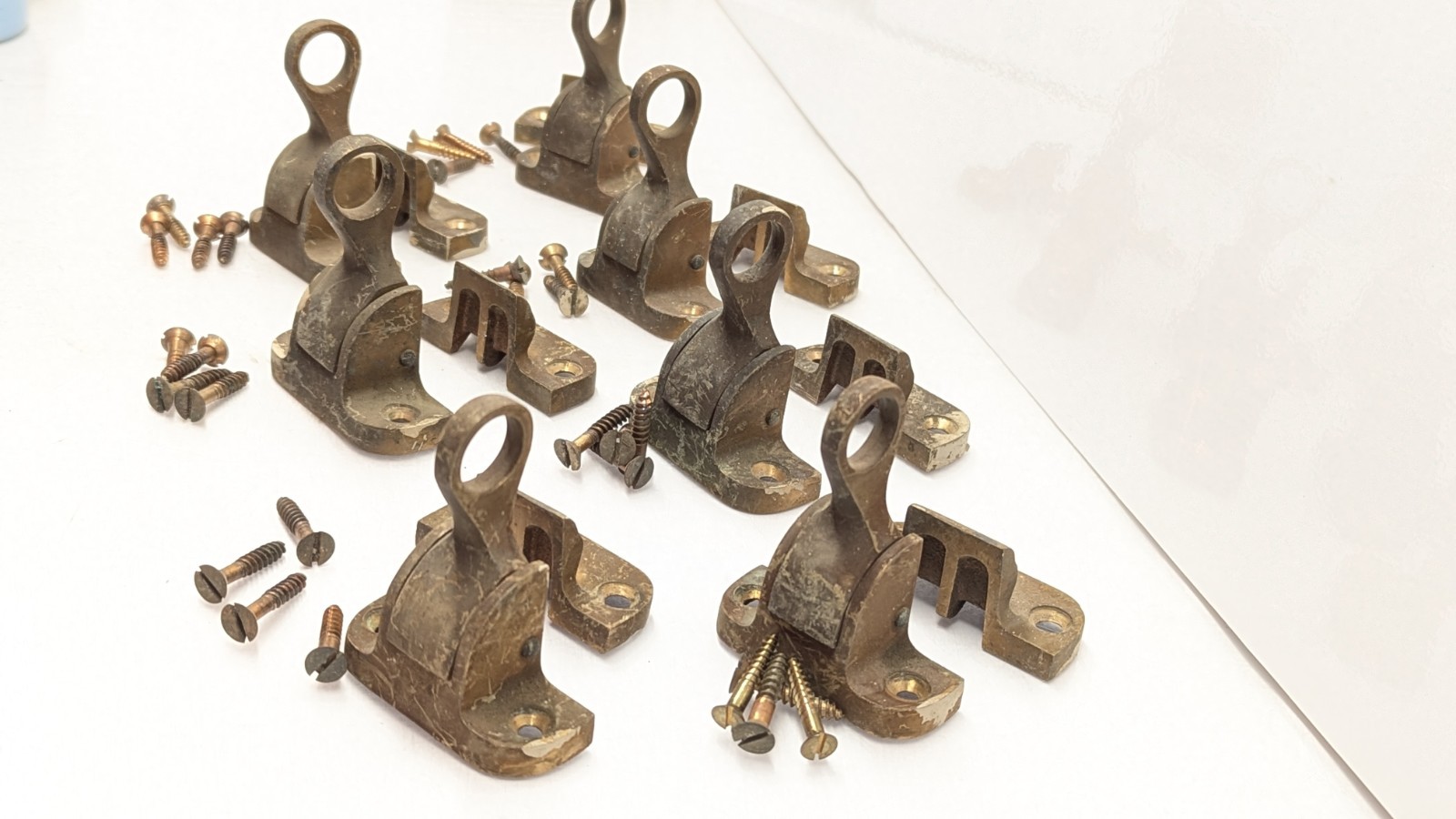 1910s 1920s Vintage Brass Handle Window Lock Set Ready to Install Lot Of 8
