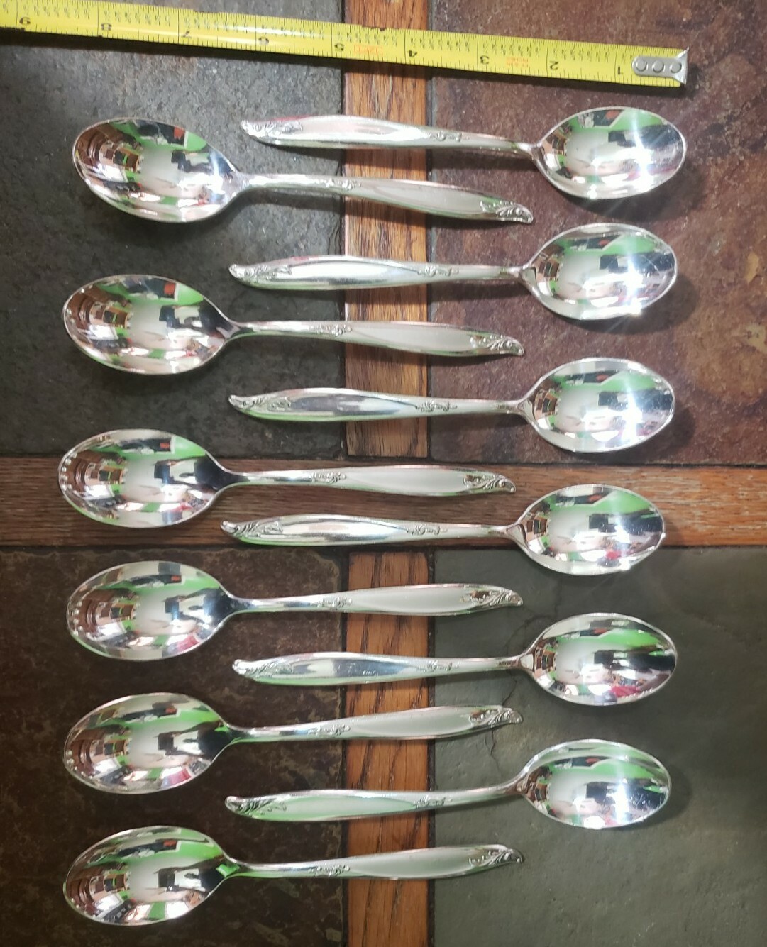 ✅ SET OF 12 MID CENTURY c1958 WOODSONG SILVERPLATED TEASPOONS/ TEA 🍵 SPOONS