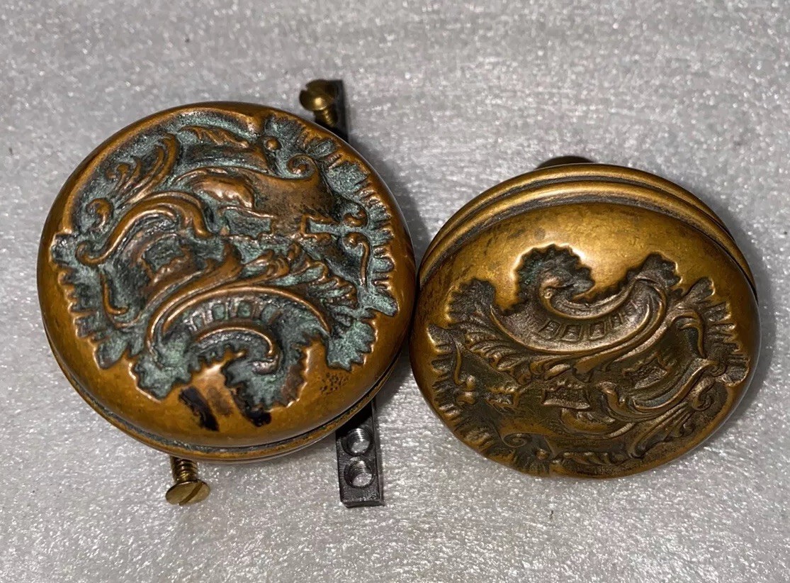 Antique Pair Of Belfort Brass Door Knobs, Mfg. Reading Hardware