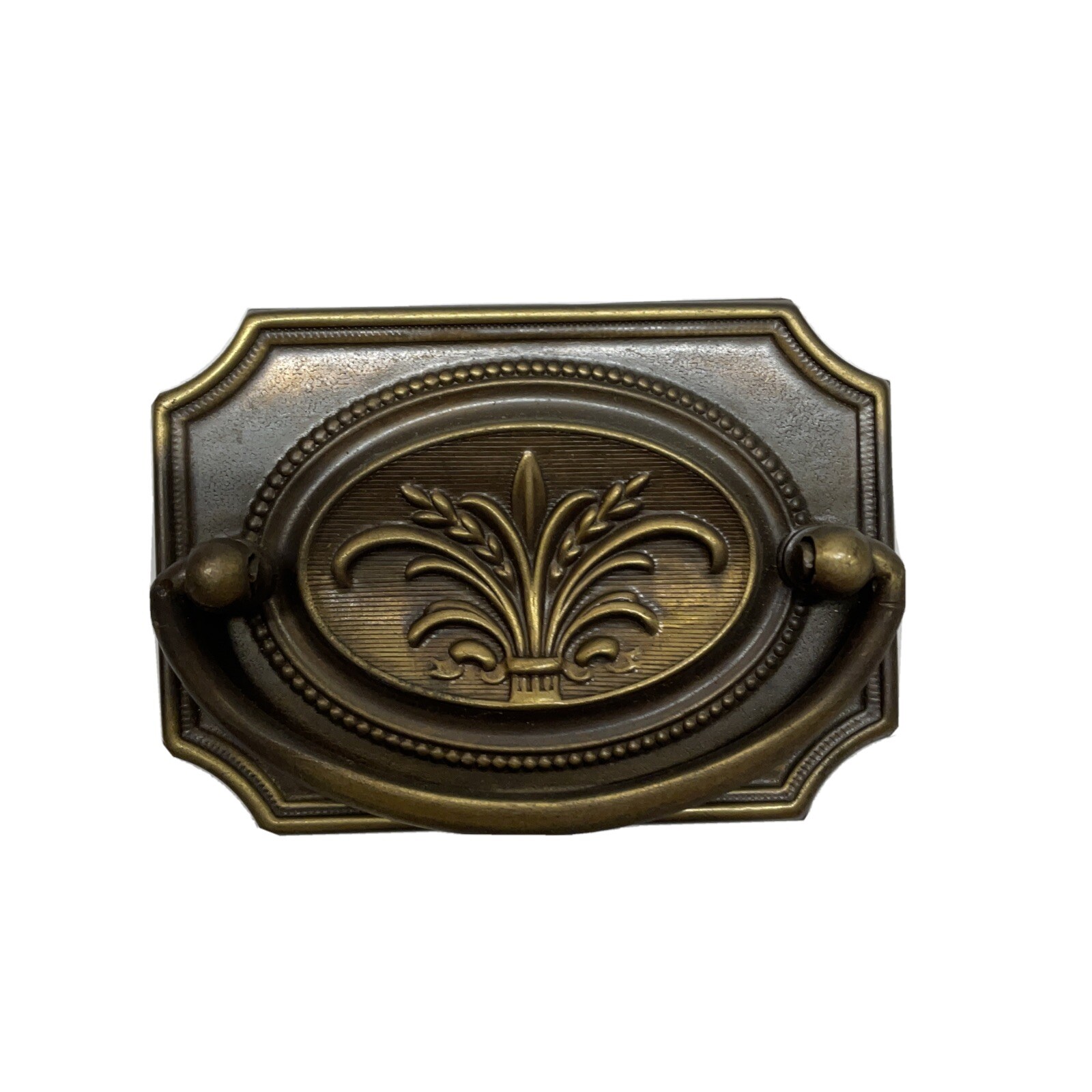 1 VINTAGE ANTIQUE ART DECO DRAWER PULL BRASS IRON DROP RING RECTANGLE READ