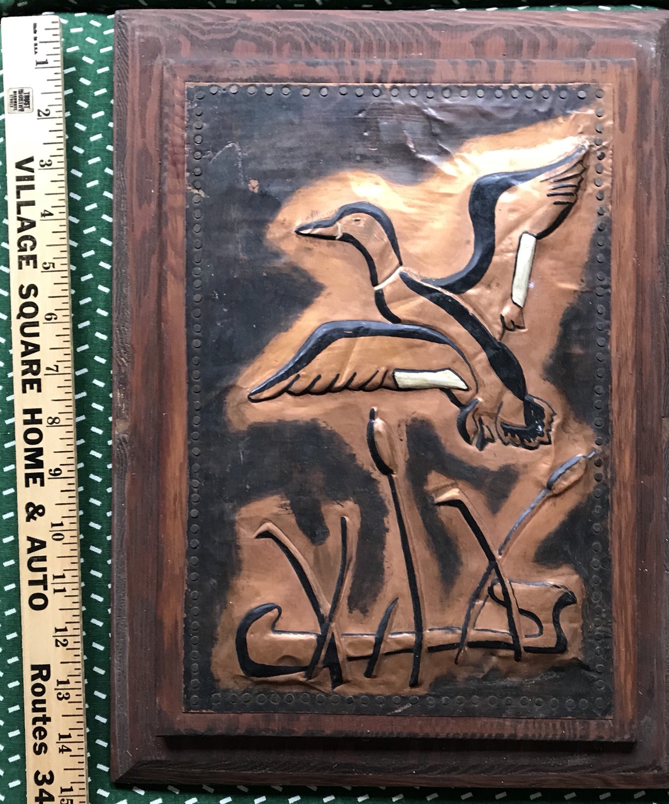 Copper on Board Duck Picture – Rustled From Cattails Hammered 11 x 15