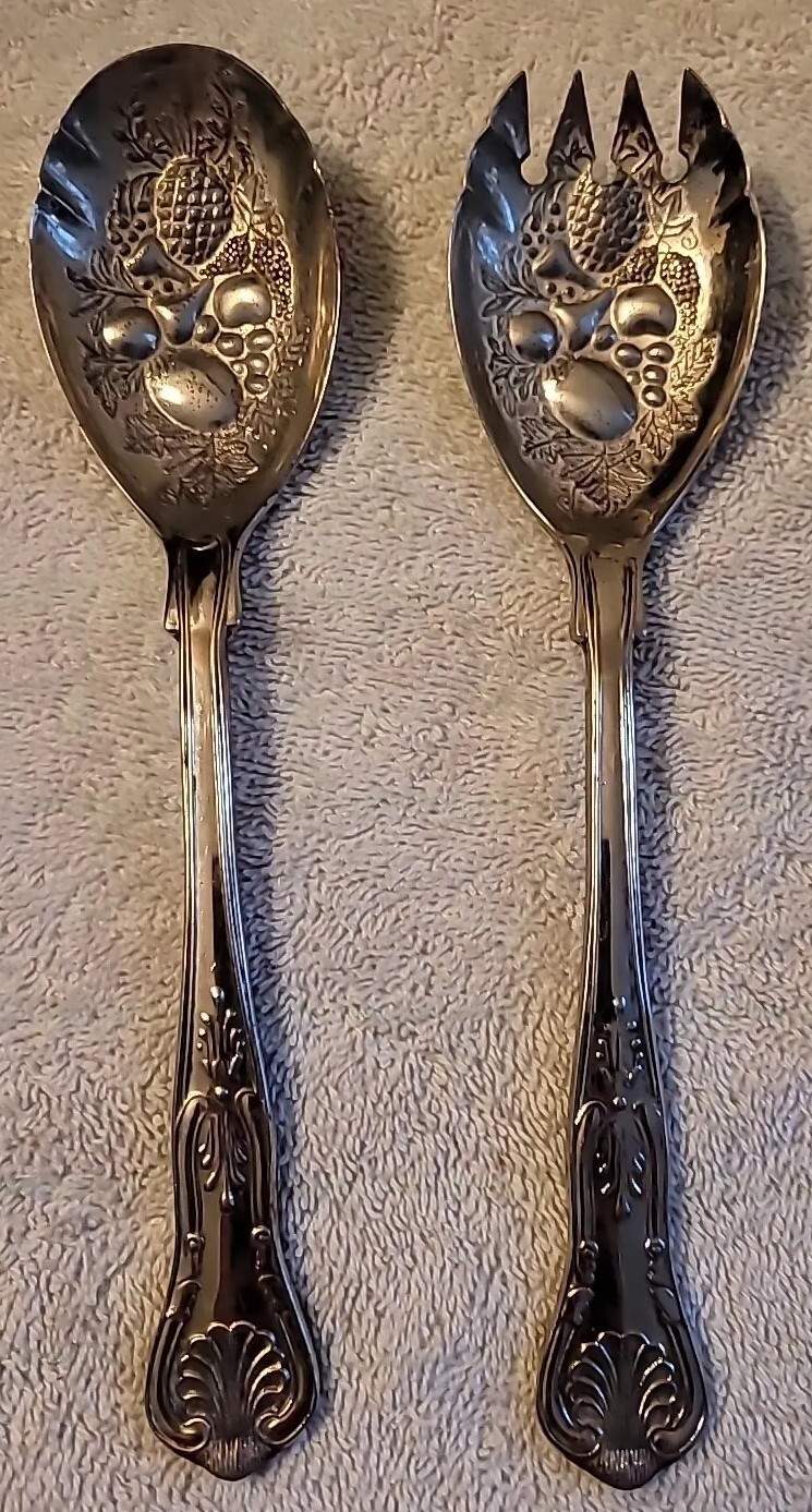 Vintage Fruit Design Silver Plated Serving Set / Salad Set – Made in Italy
