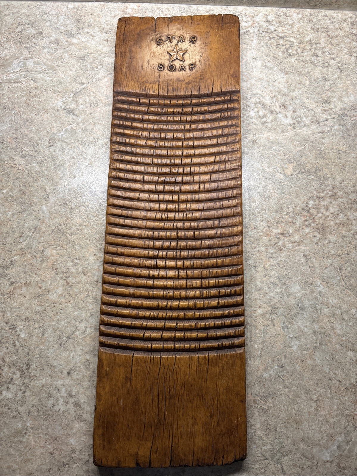 Antique STAR SOAP Advertising Washboard Primitive Wooden Laundry Board c.1900