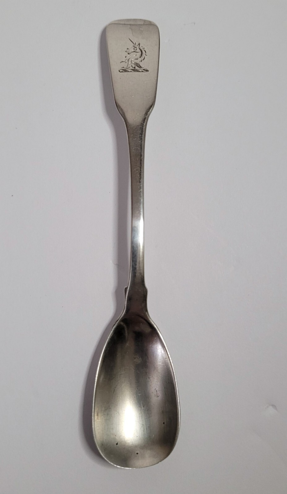 Irish Georgian Silver Oblong Spoon Dublin with Unicorn Crest antique