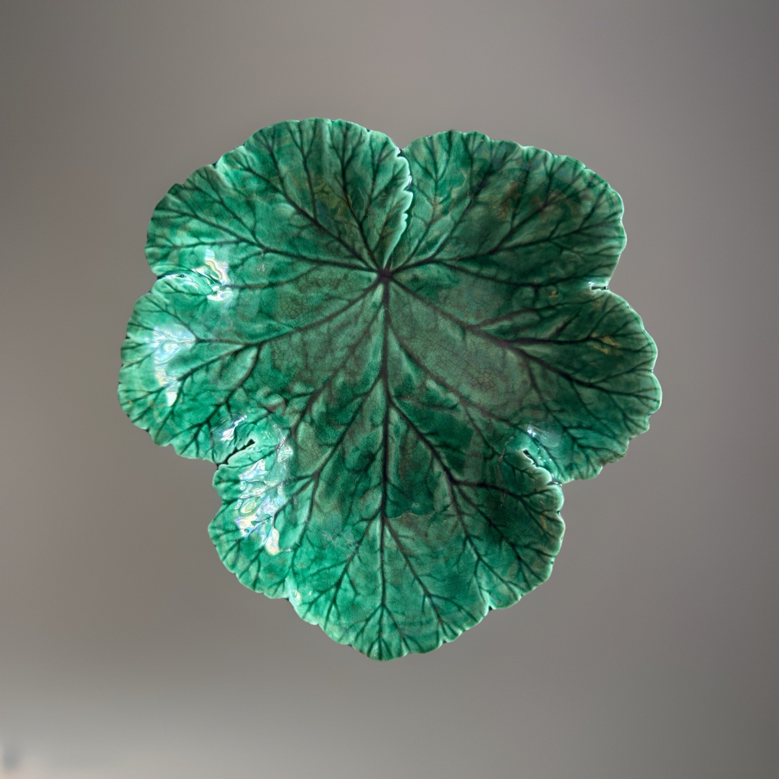Antique Victorian Wedgwood Majolica Bowl, Cabbage Leaf Pattern, 8.5” C 1889
