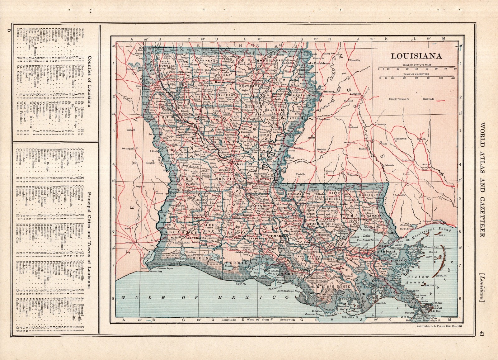 1921 Vintage Louisiana Map Antique Louisiana State Map Gallery Wall Decor 2887