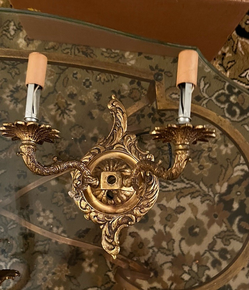 Antique 2 Arm Wall Sconce Spanish Style Brass/Bronze For Parts or Restoration