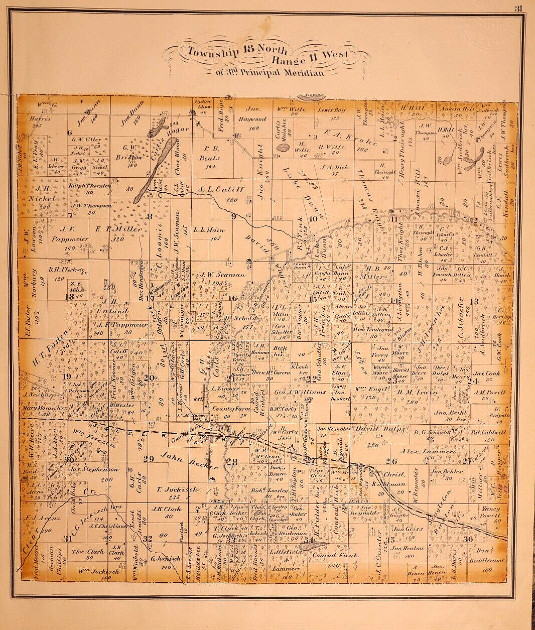 1874 Plat Map ~ Twp. 18 N – Range 11 W, CASS Co., ILLINOIS (14×17)-#010