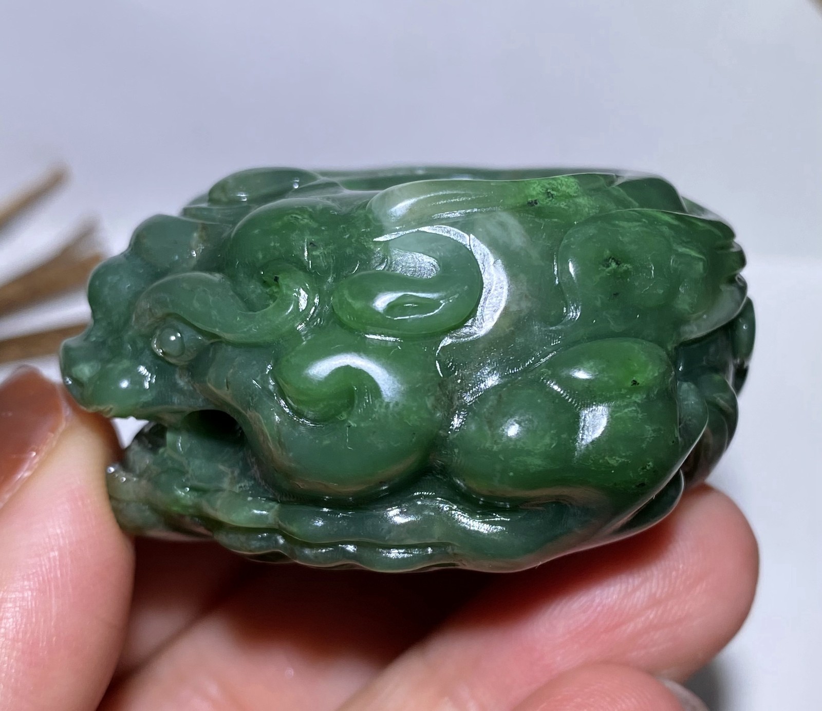 Certified 100% Natural Hetian Jade Pixiu Thumb Ring Hand-Carved Feng Shui Lucky