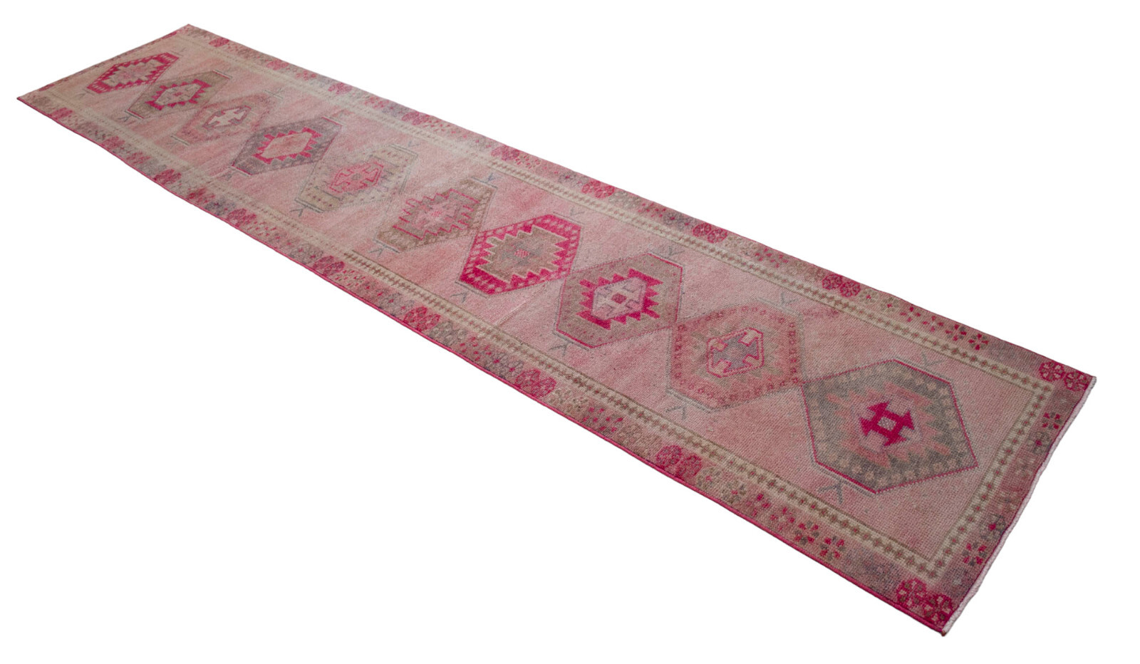 Vtg Pink Oushak Runner Rug | Extra Long Hand-Knotted Wool 2’9″ x 12’10”