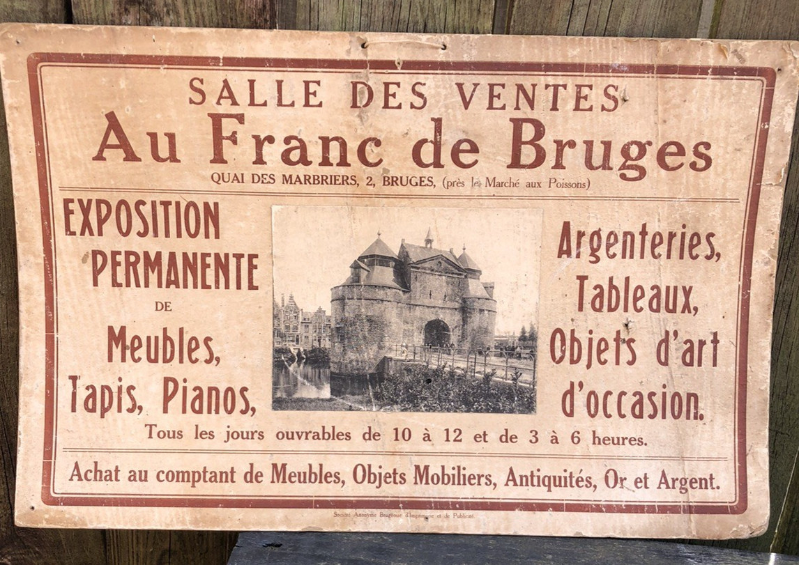 Card sign Antique vintage Belgian Bruges Auction house advertising advert 1900’s