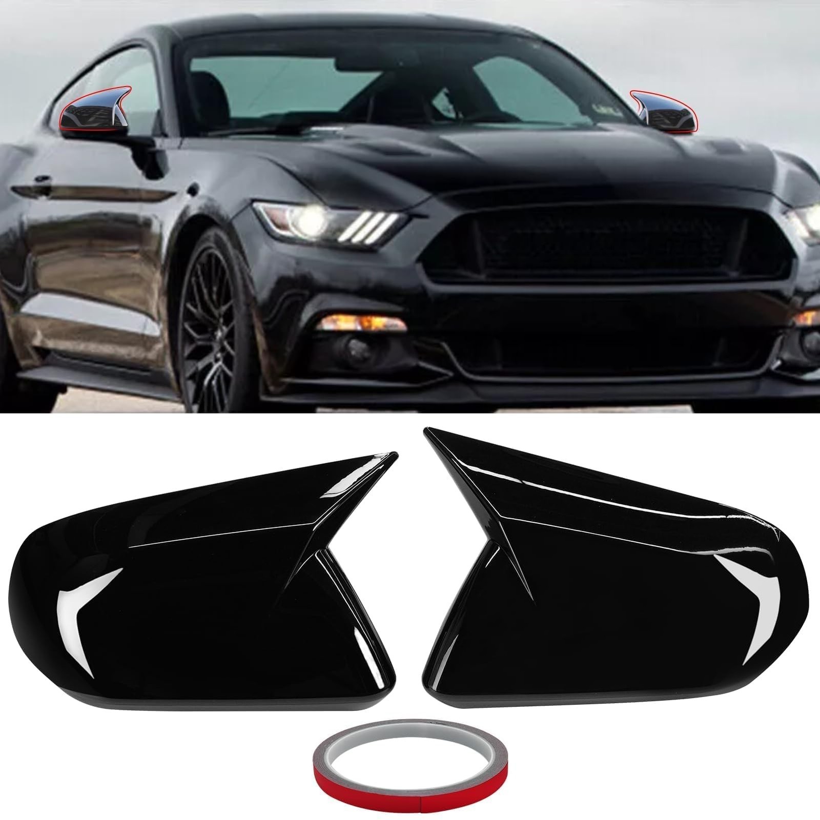 Moonlinks Compatible with 2015-2025 Ford Mustang Side Ox Horn Mirror Cover Ov…