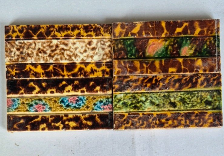 Antique tiles x 4 reclaimed Vic/Ed fireplace spacer border tiles various 6″ x3″