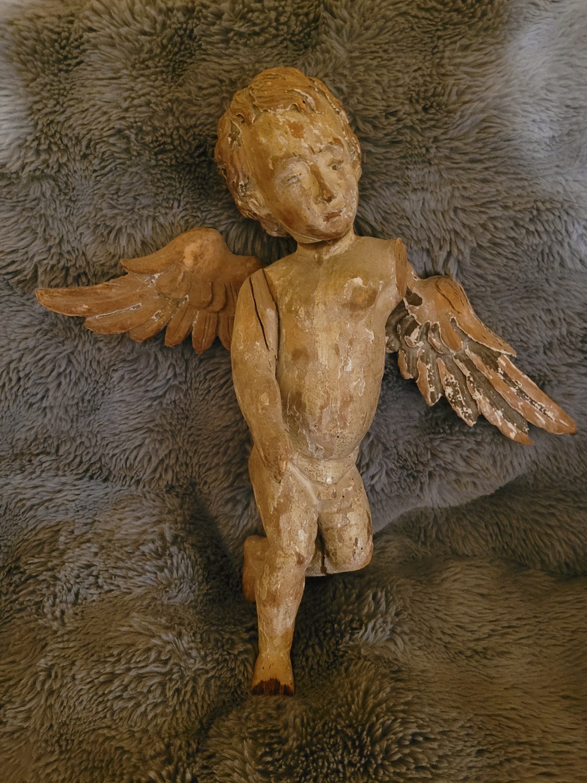 Antique Pair Wood Early Cherubs 16″