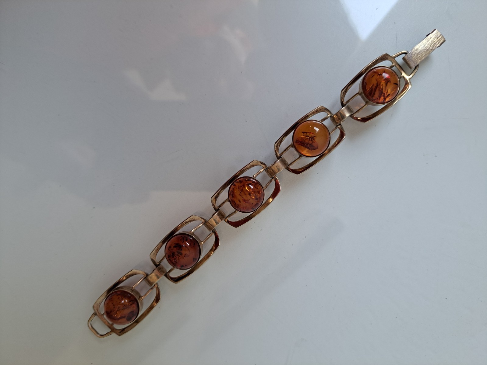 Beautiful, Old Bracelet, 835 SILVER Plated With Amber