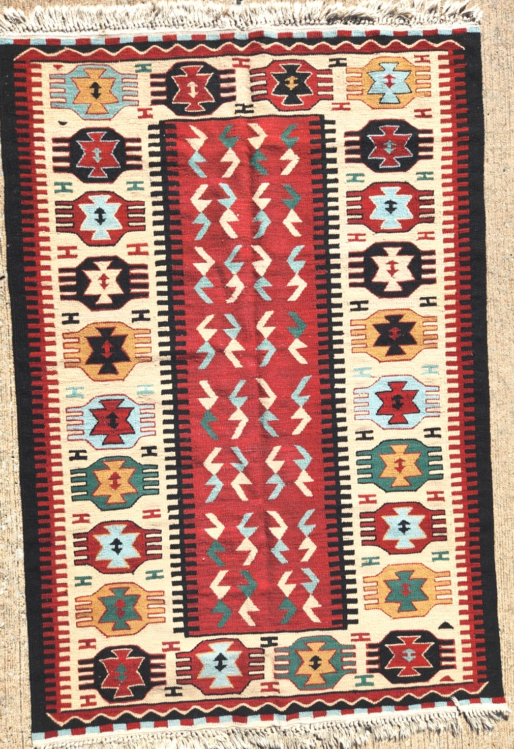 46″x71″CAUCASIAN KAZAK TRIBAL KELIM RUG REVERSIBLE HAND-KNOTTED VINTAGE WOOL