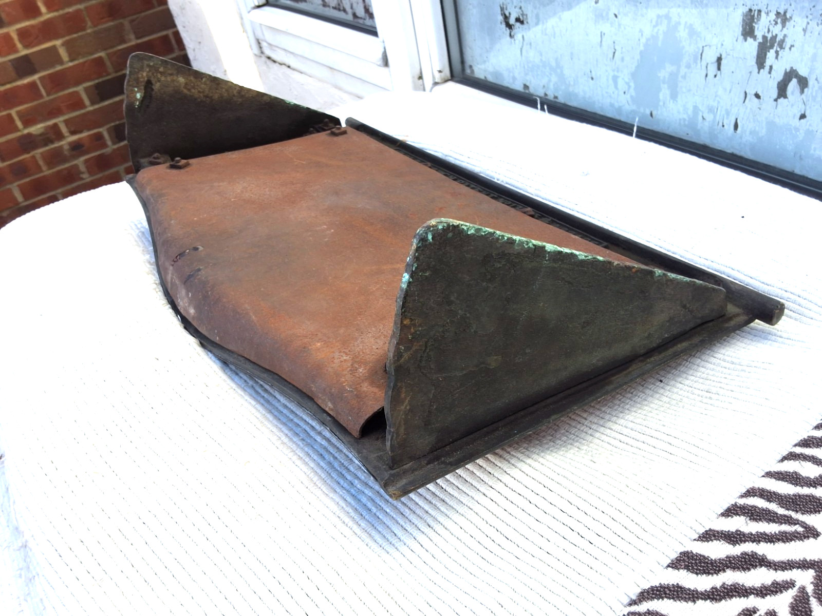 ANTIQUE VICTORIAN COPPER & BRASS & CAST IRON FIREPLACE HOOD CANOPY