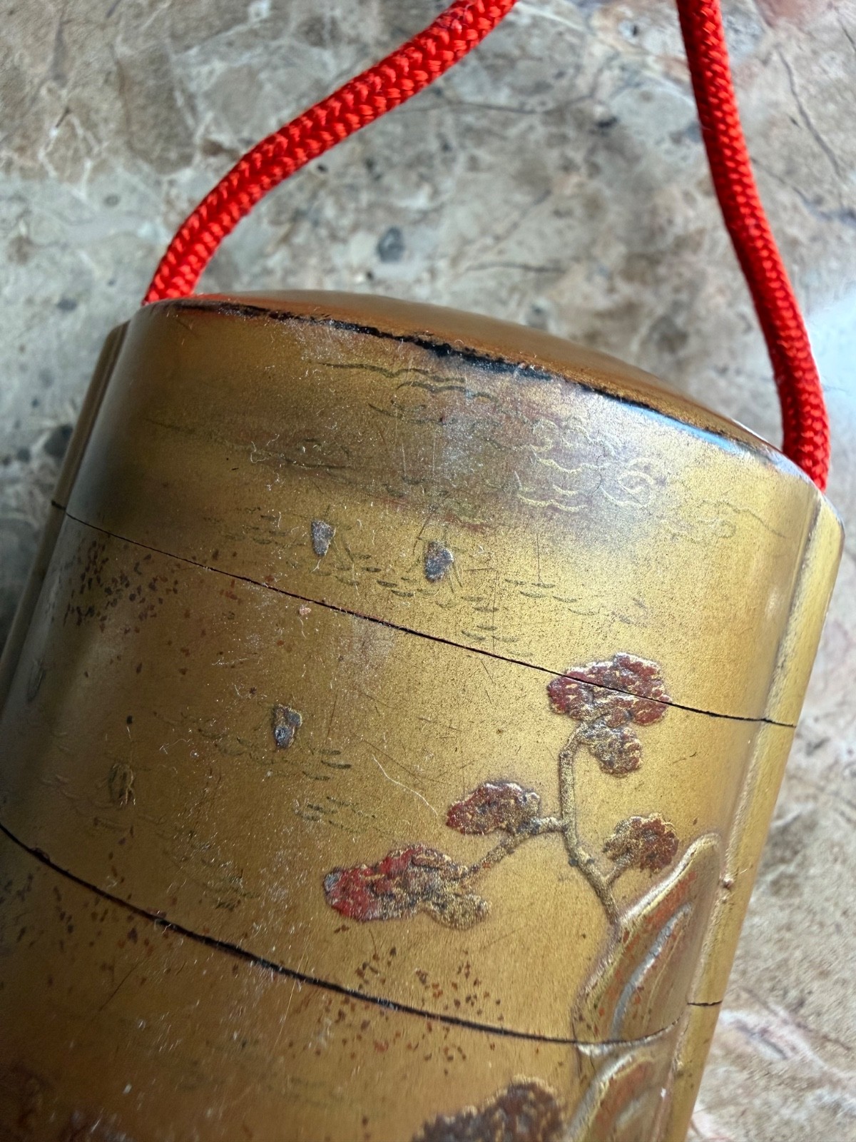 Antique Japanese Lacquer Five Section Inro with scenic views