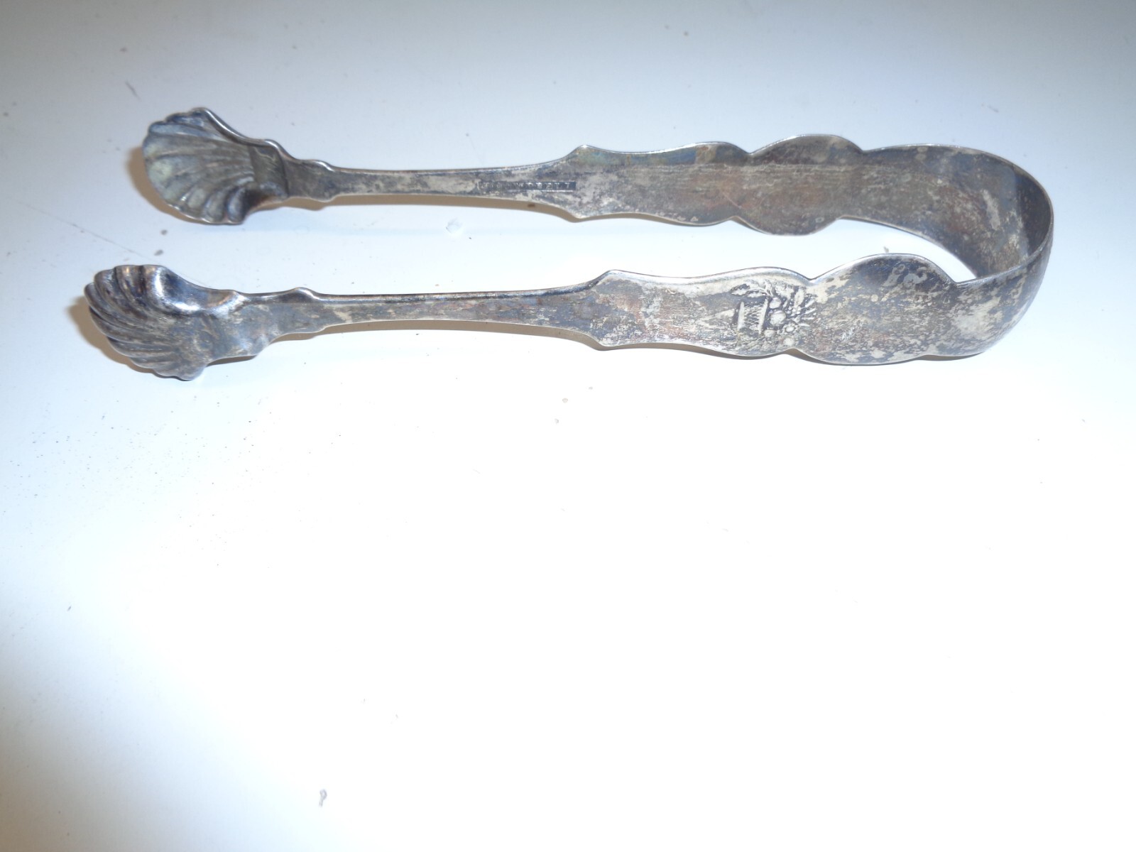 Antique J. Campbell Silver Tongs Sugar Ice Shell floral