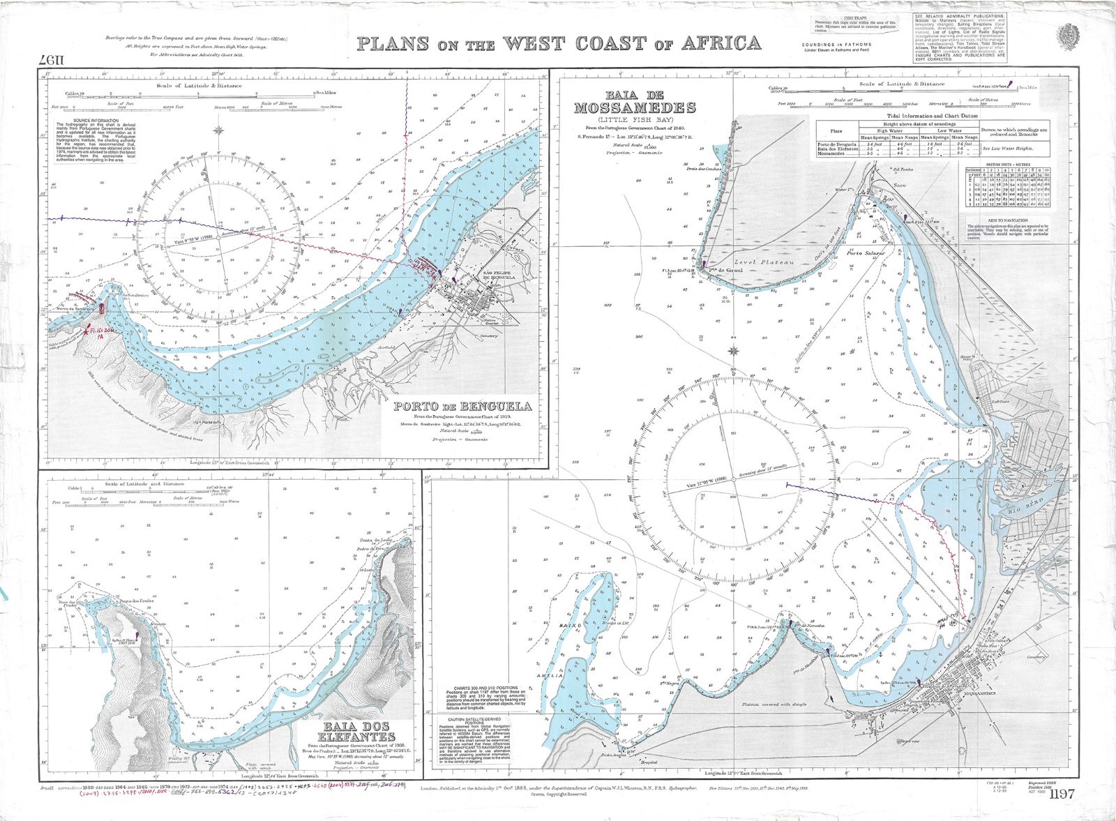 1197 Plans On The West Coast Africa Baie Mossamedes Chart Map Maritime Admiralty